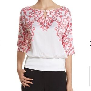 WHBM Silky White Scroll Design Blouse